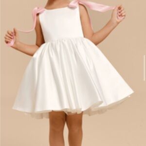 White Flower Girl Dress with Pink Ribbon Straps